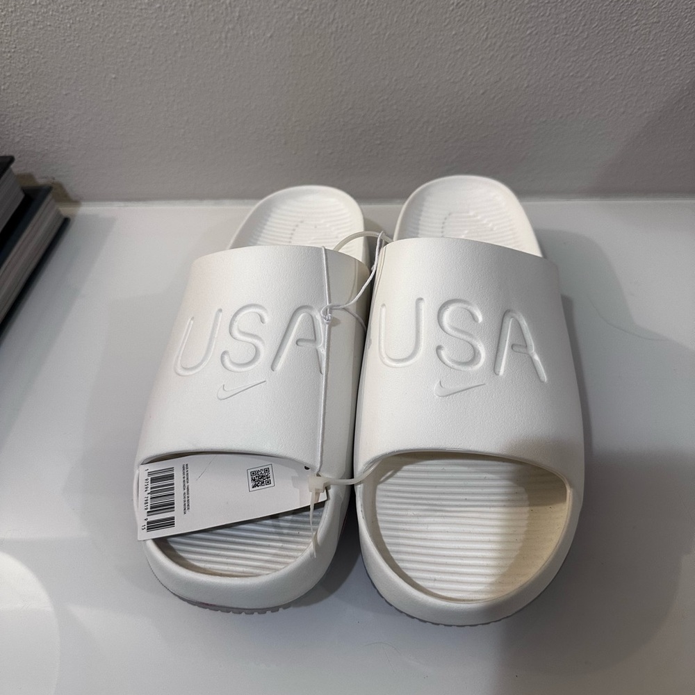 Nike White USA Embossed Slides